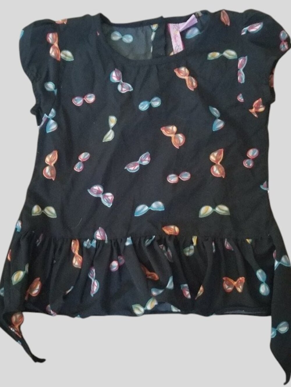 APOLLO Black Asymmetrical Hem Sunglass Print Short Sleeved Top Girls Size 3T